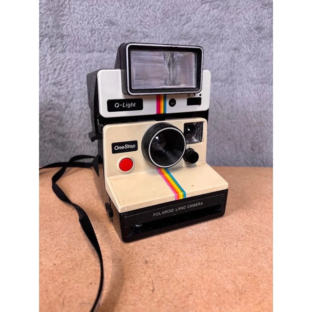 Polaroid OneStep Land Camera Rainbow Stripe with Q-Light Flash Vintage Untested